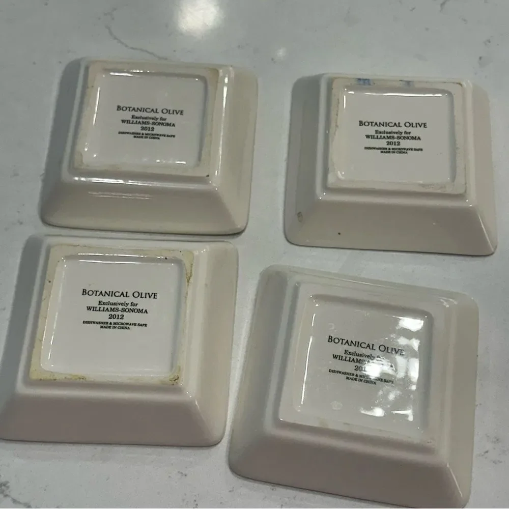 William Sonoma | four (4)  olive bowls trays serving botanical olive collection